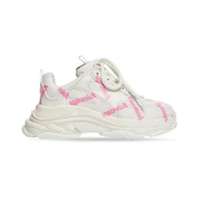 Triple S Logotype Sneaker’lar “Beyaz ve Pembe Teknik Malzeme” 654251W2FAB9050