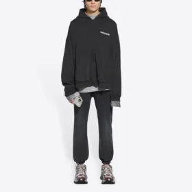 Turn Fermuarlı Kapüşonlu Sweatshirt Geniş Kesim “Siyah” 674719TLVB49034