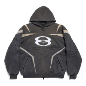 Unity Sports Icon Biker Fermuarlı Kapüşonlu Sweatshirt Oversized “Siyah Beyaz” 790359TQVM21070
