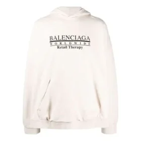 Worldwide Logo Popover Kapüşonlu Sweatshirt “Chalky White Black” 674986TLVA99054