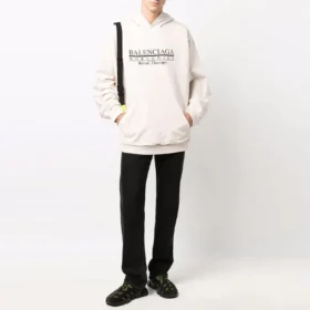 Worldwide Logo Popover Kapüşonlu Sweatshirt “Chalky White Black” 674986TLVA99054