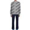 Yün Karışımlı, Her Yüzünde Logo Bulunan Bisiklet Yaka Sweatshirt “Gri Siyah” 555481T14711262