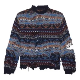 Yıpranmış Fair Isle Yün Karışımlı Kazak “Mavi” 662518T16028088