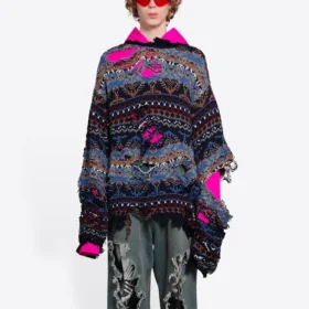Yıpranmış Fair Isle Yün Karışımlı Kazak “Mavi” 662518T16028088