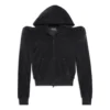 Yuvarlak Omuzlu Fermuarlı Kapüşonlu Sweatshirt “Siyah” 767880TNV611000