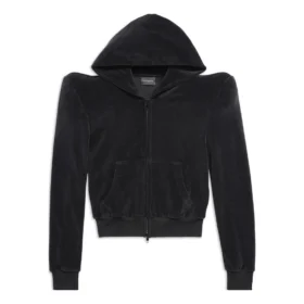 Yuvarlak Omuzlu Fermuarlı Kapüşonlu Sweatshirt “Siyah” 767880TNV611000