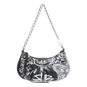 Zincirli Graffiti Desenli Le Cagole Mini Çanta “Siyah” 695814210G61090